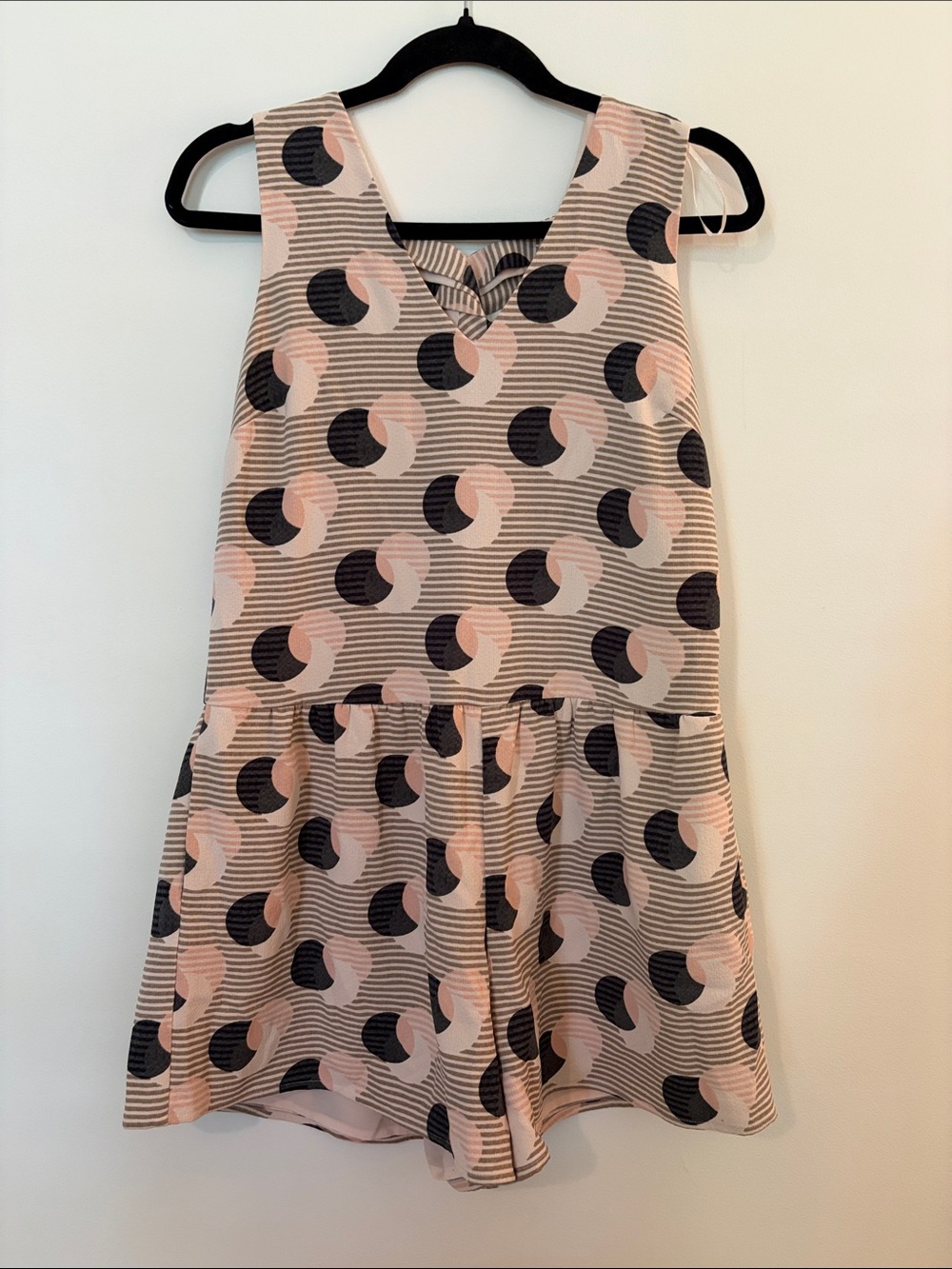 Pink and Black Geometric Sleeveless Romper